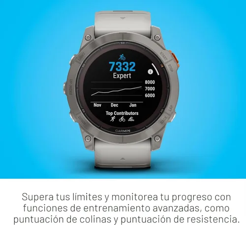 Miniatura 6 de Garmin fēnix 7X Pro Sapphire Solar, reloj inteligente GPS multideportivo, linterna integrada, capacidad de carga solar, gris niebla/naranja brasa