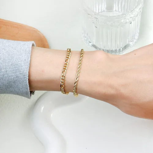 Miniatura 3 de KesaPlan Pulsera de moda para mujer, chapado en oro real de 14 quilates, delicado eslabón cubano con clip de cuerda, paquete de pulseras para niñas