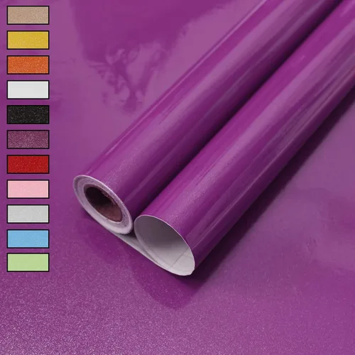 WADILE Papel tapiz adhesivo brillante, resistente al agua, de color sólido, autoadhesivo, brillante, extraíble, para gabinetes (morado, 15.7 x 196.8