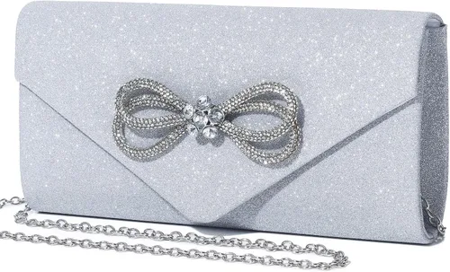 Miniatura 10 de Bolso de noche para mujer, con lazo de cristal brillante, con solapa, bolso de mano para mujer, boda, fiesta, baile de graduación