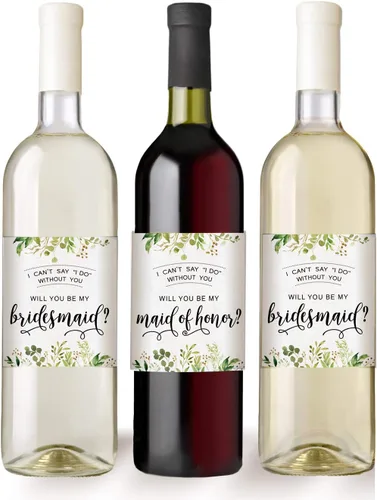 Miniatura 2 de Printed Party Propuesta de dama de honor para botella de vino, etiqueta de regalo, vegetación, juego de 8