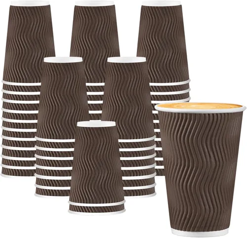 Miniatura 10 de BYSNOW Paquete de 150 tazas de café de 10 onzas, vasos de papel desechables, pared ondulada aislada para bebidas calientes o bebidas frías