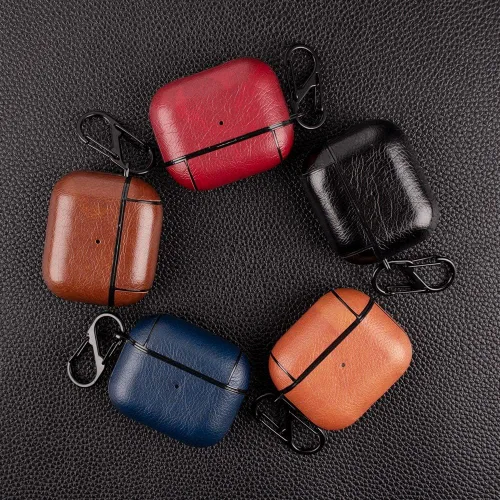 Miniatura 6 de Funda de cuero compatible con AirPods de 3ª generación, totalmente envuelto, portátil, a prueba de golpes, llavero para Apple 3, carga para mujeres