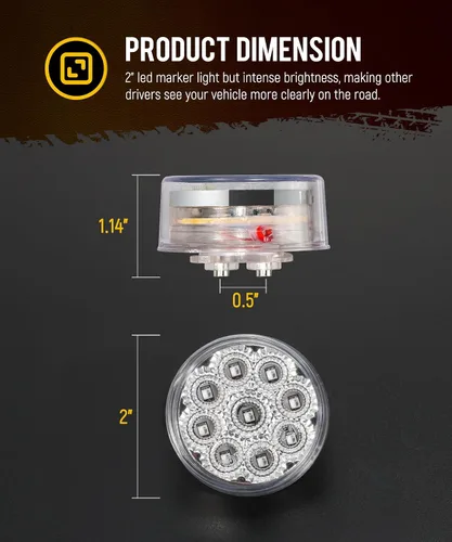 Miniatura 7 de Partsam 10 luces marcadoras redondas de doble revolución de 2 pulgadas, 9 LED, luces laterales ámbar a luces auxiliares azules para camión de ámbar
