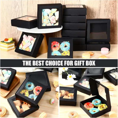 Miniatura 5 de Zonon 30 Cajas de Papel Kraft con Ventana 4.13 x 4.13 x 1.18 Pulgadas para Empaquetado de Dulces, Pequeñas Cajas de Regalo, Porta Jabón, Mini Negro