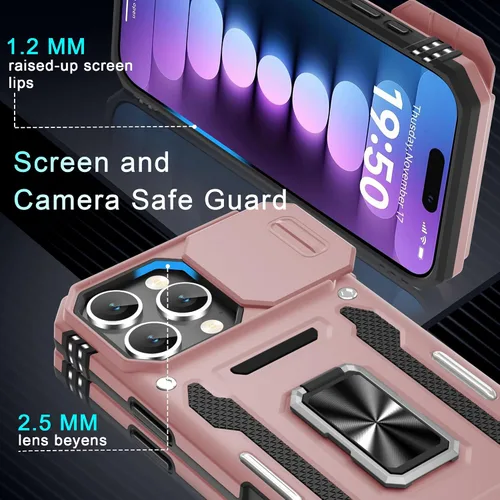 Miniatura 203 de DEERLAMN Funda para iPhone Xs Max con funda deslizante para cámara + protector de pantalla, soporte giratorio de anillo de grado militar a prueba
