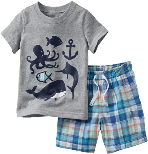 Miniatura 19 de Conjunto de camiseta de manga corta y pantalón corto de algodón para niño pequeño