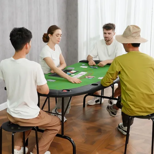 Miniatura 9 de Soozier Mesa de póquer plegable, mesa de blackjack de 72 pulgadas para 7 jugadores con soporte para fichas y tazas, fieltro verde