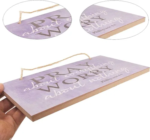 Miniatura 3 de Ergonflow Letrero decorativo de madera con texto en inglés "Pray About Everything" (Edición Premium) de 9.5 x 5.75 pulgadas
