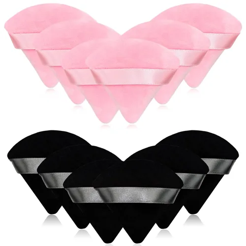 Miniatura 9 de 12 bolsas de polvo cosmético rosa, 2.76 pulgadas, portátil, suave, esponja, para la cara, soplo de terciopelo triangular con asa de cinta para polvo
