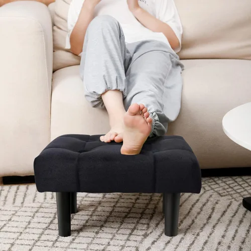HOUCHICS Reposapiés pequeño, otomano suave de terciopelo con patas de madera, reposapiés para sofá, asiento adicional para sala de estar, entrada,