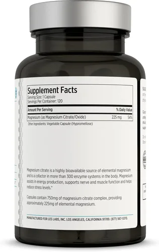 Miniatura 4 de Les Labs Citrato de Magnesio – Alivio del Estrés, Sueño Reparador, Salud del Corazón, Metabolismo, Función Nerviosa y Muscular – Suplemento sin GMO