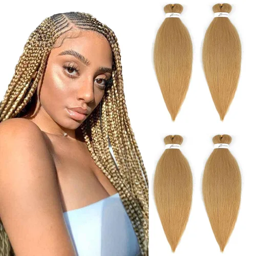 Miniatura 15 de SOKU - Cabello trenzado rojo preestirado de 24" de largo, 4 paquetes de fibra sintética trenzada con ganchillo, textura suave Yaki recta 4 paquetes