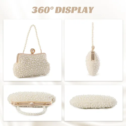 Miniatura 3 de Fecialy Women Pearl Clutch Purses Evening Handbags Clutch Wedding Crystal Shoulder Bag with Pearl Chain