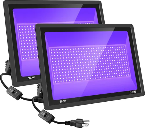Miniatura 9 de Paquete de 4 luces LED negras de 100 W, luz de inundación de luz negra con enchufe e interruptor, IP66 luz negra impermeable para exteriores