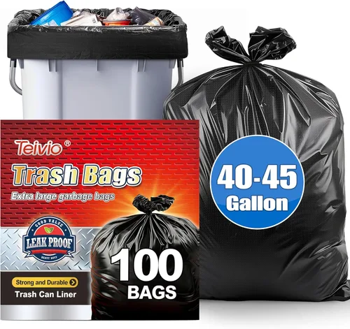Miniatura 14 de Teivio - Bolsas de basura grandes negras de 64 a 65 galones, 13 unidades, grandes multiusos, se adaptan a contenedores de basura de 60, 62, 63, 64