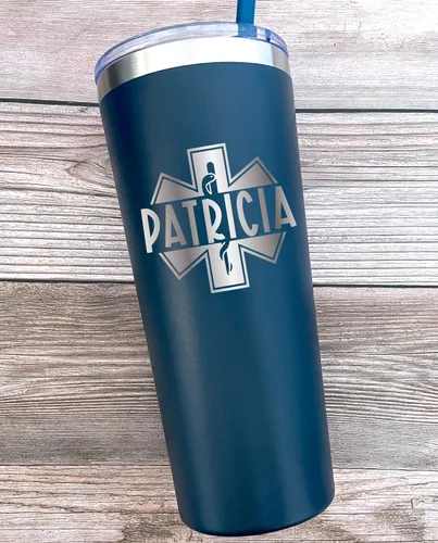 Miniatura 5 de AVITO Vaso EMT personalizado de 22 onzas, acero inoxidable, incluye popote y tapa, grabado con láser, regalo personalizado para EMT, regalos EMT