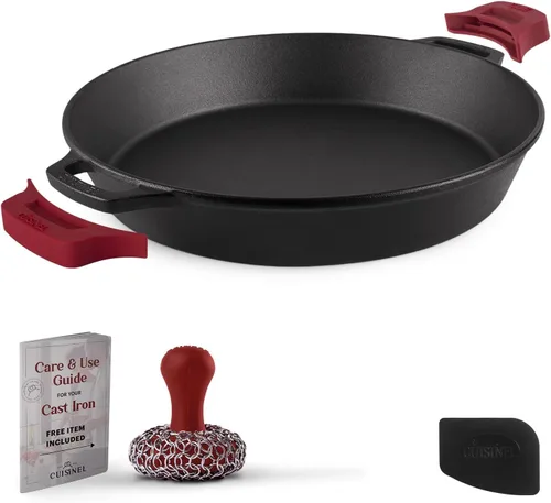 Miniatura 16 de Cuisinel - Sartén de hierro fundido con tapa de hierro fundido - Sartén de doble mango de 8 pulgadas + raspador de sartén + cubierta de mango