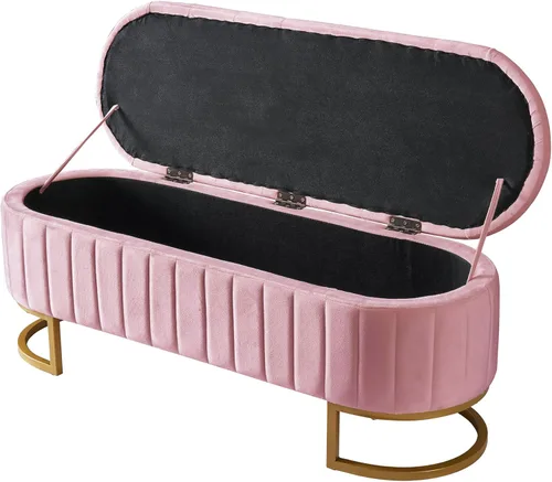 Miniatura 7 de Polibi Elegante otomana tapizada de terciopelo con botones, banco de almacenamiento con patas de metal para dormitorio, sala de estar, entrada