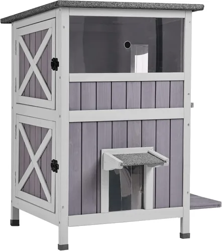 Miniatura 11 de Cat House - Casa para gatos con cortina para gatos con aislamiento, techo resistente a la intemperie (cubierta individual)