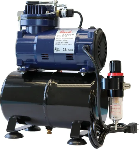 Paasche D3000R compresor de 1/5 HP con tanque, regulador y trampa de humedad.