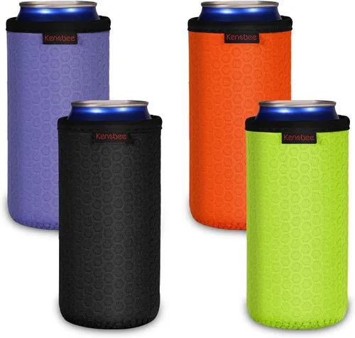 Miniatura 18 de Paquete de 4 Fundas Enfriadoras para Latas Delgadas de 12oz, Suaves Aisladas Reutilizables Antideslizantes de Neopreno Portavasos Cubiertas