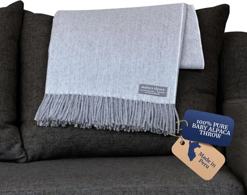Miniatura 14 de Tejido de espiga de lana de alpaca 100% bebé - Producción limitada Manta de origen ético más cálida que la lana - Manta decorativa cómoda para sofá