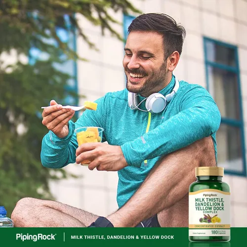 Miniatura 6 de Piping Rock Cardo mariano, diente de león y muelle amarillo 180 cápsulas Complejo de extracto concentrado Suplemento sin OMG, sin gluten
