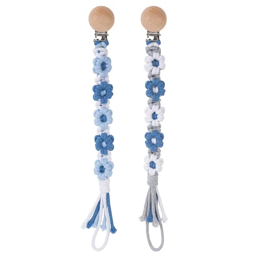 Miniatura 16 de Clip para chupete para niños y niñas, diseño de margaritas florales, macramé, clip para chupete, correa bohemia de madera hecha a mano de algodón