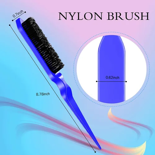 Miniatura 3 de Geiserailie Juego de 3 cepillos para el cabello con parte trasera lisa, cepillo de cerdas, control de bordes, peine para mujeres, cabello negro Azul