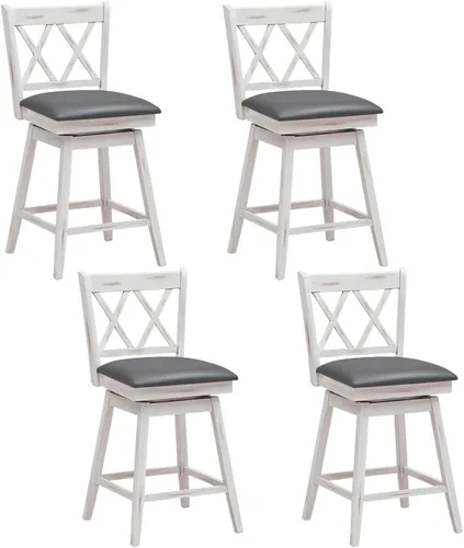 Miniatura 5 de ERGOMASTER Juego de 4 taburetes de bar con altura de mostrador, barra giratoria de 360° de altura de 25 pulgadas con cojín tapizado y marco
