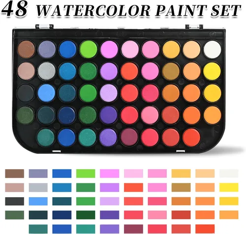 Miniatura 2 de GETHPEN Pintura de acuarela, juego de pintura de acuarela, juego de pintura de acuarela lavable de 48 colores con pincel, bolígrafo de agua Negro