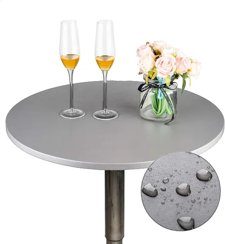 Miniatura 5 de JISEN Mantel elástico ajustable redondo de licra para cóctel con brillo metálico, cubierta de mesa con tapa de 61 cm, color dorado