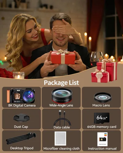 Miniatura 9 de Cámara digital 8K para fotografía, cámara de vlogging WiFi de 92MP para pantalla frontal y trasera, zoom digital 18X, cámara de apuntar y disparar