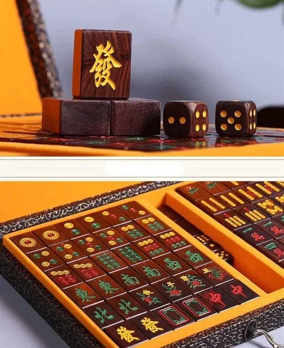 Miniatura 4 de Juego de mahjong chino, juego de 144 mini mahjong, juego de mahjong chino con caja de madera, azulejos de Mahjong para viajes, fiesta, juego familiar