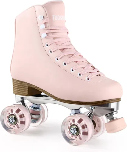 Patines TUOSAMTÍN para mujeres y niñas con topes de goma ajustables en altura, lindos patines retro cuádruples para exteriores e interiores