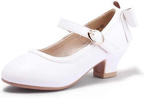 PANDANINJIA Vestido de jada para niñas y niños pequeños, zapatos de princesa Mary Jane con tacones con lazo para fiesta, boda, boda