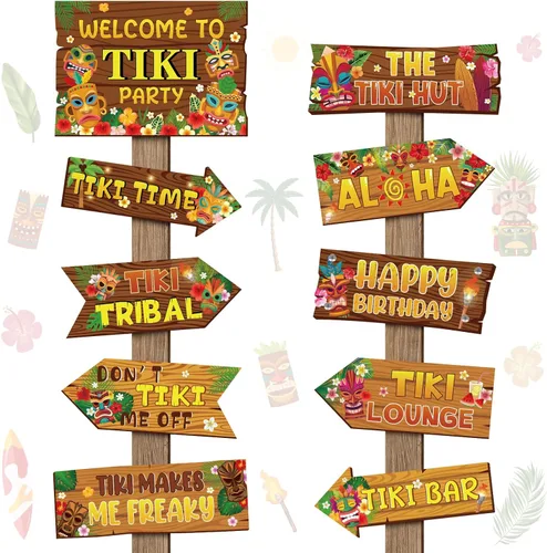 Miniatura 18 de Hooqict 20 piezas de señal de fiesta safari para bienvenida a la fiesta temática de safari en la selva, señales direccionales, decoraciones