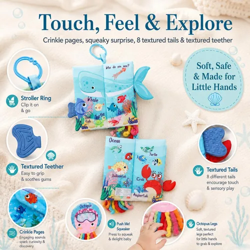 Miniatura 2 de Libros para bebés de 0 a 6 meses, libros arrugados para bebés, juguete sensorial táctil y sensación de 6 a 12 meses, juguetes de viaje suaves