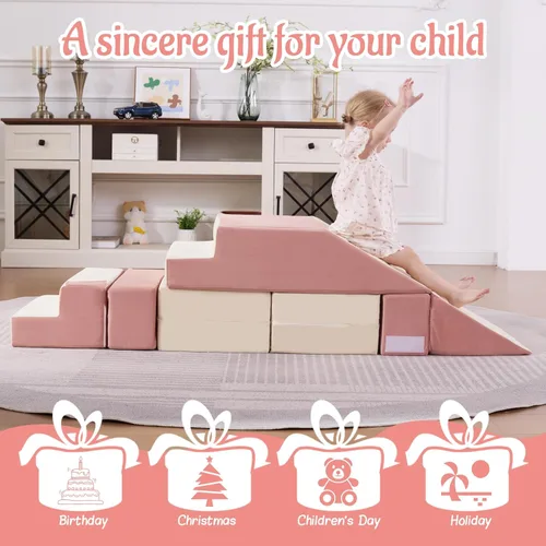 Miniatura 7 de Bloques de escalada de espuma para niños pequeños Sofá modular para niños con 2 otomanas en interiores, juego plegable suave para gatear