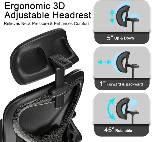 Miniatura 4 de Sillas de escritorio de oficina en casa, silla de oficina ergonómica con soporte lumbar y reposacabezas 3D, silla de escritorio para computadora