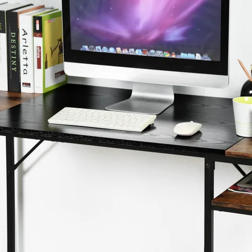 Miniatura 6 de FurnitureR Escritorio para computadora con estantes para espacios pequeños, escritorio simple para oficina en casa, escritorio de estudio, Marrón