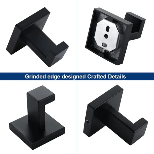 Miniatura 7 de Ganchos para toallas para baños, gancho negro mate para toallas de cocina y baño, gancho de acero inoxidable SUS304, ganchos resistentes para colgar