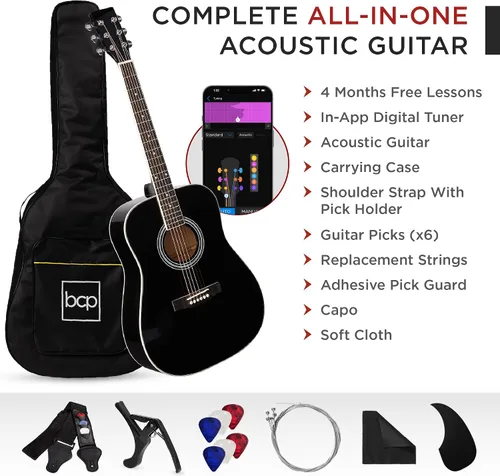 Miniatura 3 de Best Choice Products Juego de iniciación de guitarra acústica de madera para principiantes, de 41 pulgadas, con bolsa para conciertos, correa, Negro