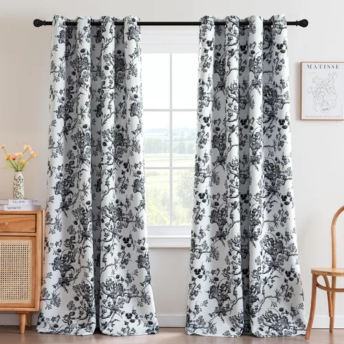 Miniatura 10 de H.VERSAILTEX - Cortinas opacas de 63 pulgadas de largo, juego de 2 paneles, estampado floral, cortinas de estilo campestre para sala de estar