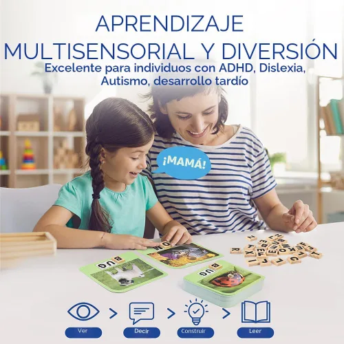 Miniatura 8 de BenBen Juegos de Ortografía, 224 Tarjetas de Memoria, 208 Fichas de Letras de Madera, 1-4 Jugadores, Juegos de Aprendizaje para Niños de 4-8 Años