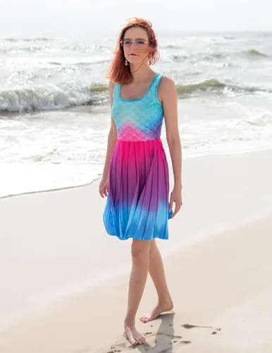 Miniatura 65 de uideazone - Vestido de mujer sin mangas cuello redondo de verano, para playa, casual, Midi línea A.