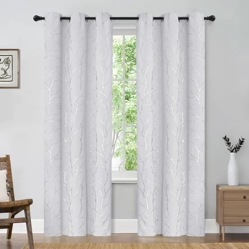 Miniatura 2 de BUHUA - Cortinas opacas blancas, cortinas plateadas, juego de 2 paneles de cortinas con ojales para dormitorio, elegante tratamiento de ventana