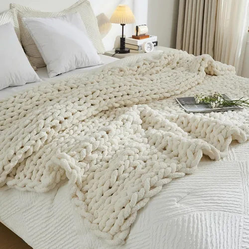 Miniatura 2 de YAAPSU Manta de punto grueso para sofá, 51 x 63 pulgadas, 100 % tejida a mano con hilo de felpilla acogedor jumbo, manta de ganchillo suave con nudo