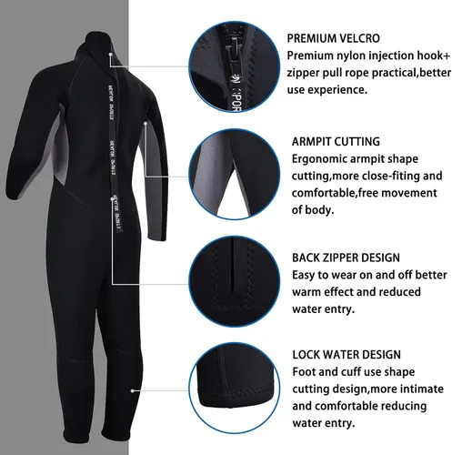 Miniatura 5 de Traje de neopreno de 3 mm para niños, niñas, niños pequeños y jóvenes; traje de baño completo térmico para agua fría; cremallera en la espalda